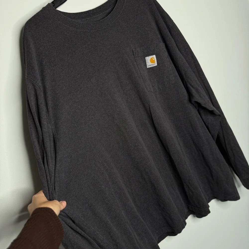 J9 Carhartt Loose Fit Mens 2XL Tall Gray Long Sleeve Shirt‎ With Pocket Crewneck